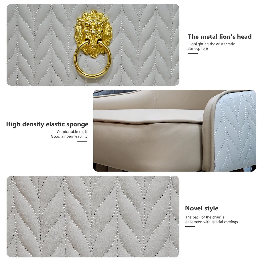 Modern PU Leather Set of 2 Dining Chairs with Metal Legs High Tufted Back Lion Head Pull Ring