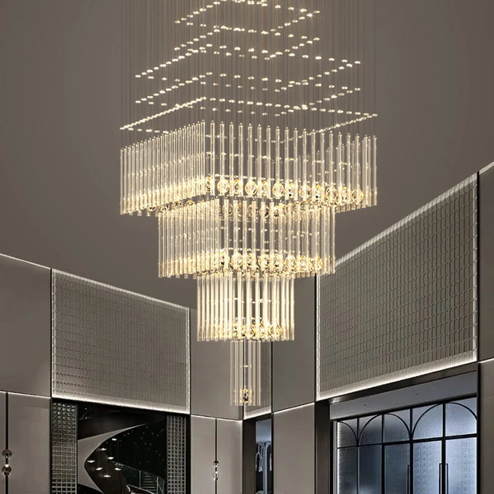 Modern Ceiling Chandelier For Living Room Columnar Crystal Hanging Lamp Square Base Light Fixture Staircase Loft Cristal Lustre