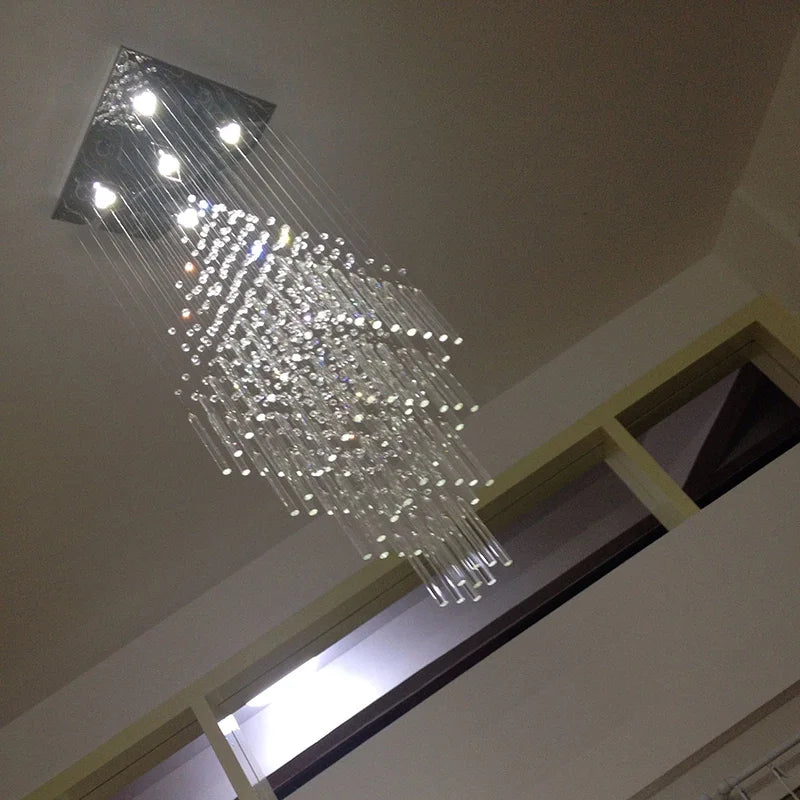 Modern Ceiling Chandelier For Living Room Columnar Crystal Hanging Lamp Square Base Light Fixture Staircase Loft Cristal Lustre