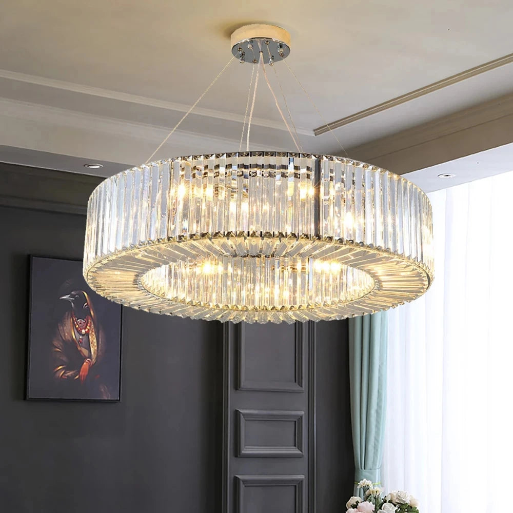 Luxury Crystal Led Chandelier Living Room Silver Gold Hanging Lamp Creative Design Bedroom Pendant Lights Fixture Round Lustre