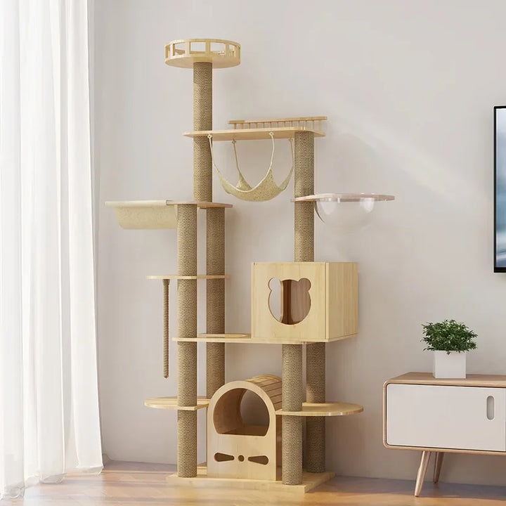 Large Shelf Pet Furniture Solid Wood Cat Climbing Frame Cat Hammock Multi-layered