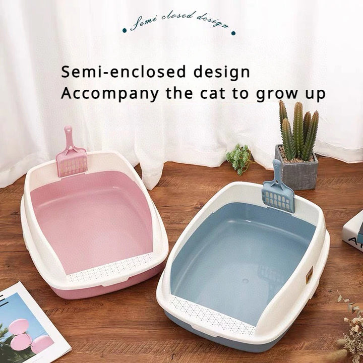 Semi-Enclosed Cat Litter Box, Plastic Anti-Splash Cats Toilet, Two-Color Pet Sandbox, Kitten Tray, Bedpan Cleaning, Pet Supplies