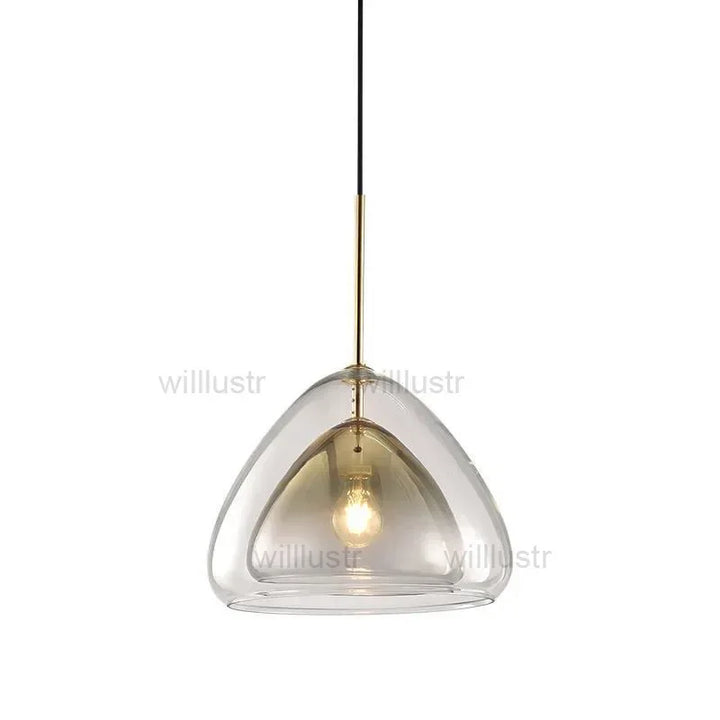 Glass Onion Pendant Lamp Double Glazing Iron Suspension Light Bar Cafe Bedside Gradient Gold Color Hanging Ceiling Chandelier