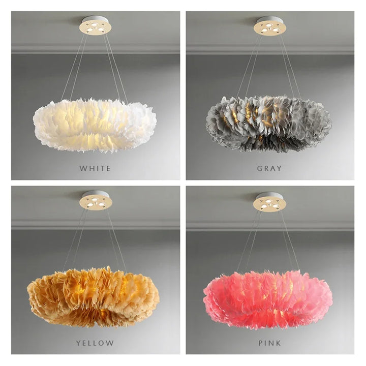 Nordic Feather LED Pendant Lamps for Marriage Bedroom Girl Child Chandelier Home Decor Lighting Suspension Design Luminaires