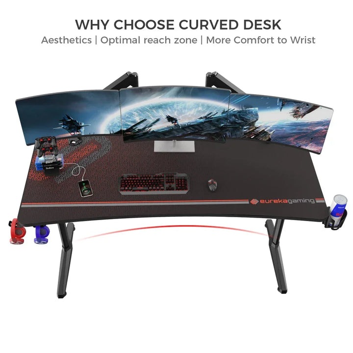 Eureka Ergonomic 60 Inch Gaming, Computer Desk, Home Office I-Shaped Structure with New Patented Polygon Legs Design, with Free