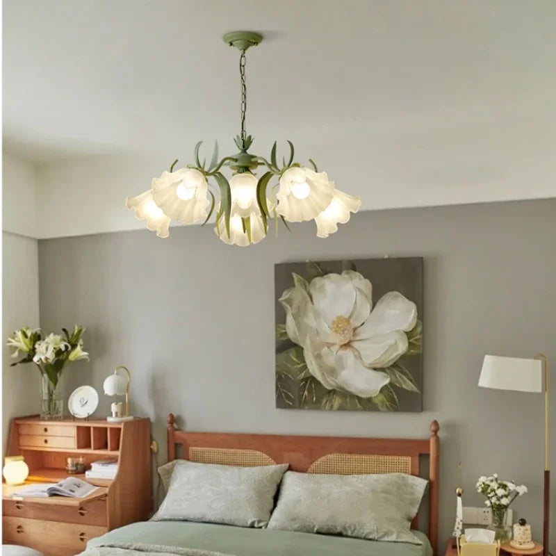 French Garden Green Ceiling Chandelier For Living Room Bedroom Villa Flower Light Romantic Restaurant Iron Art Pendant Lamp