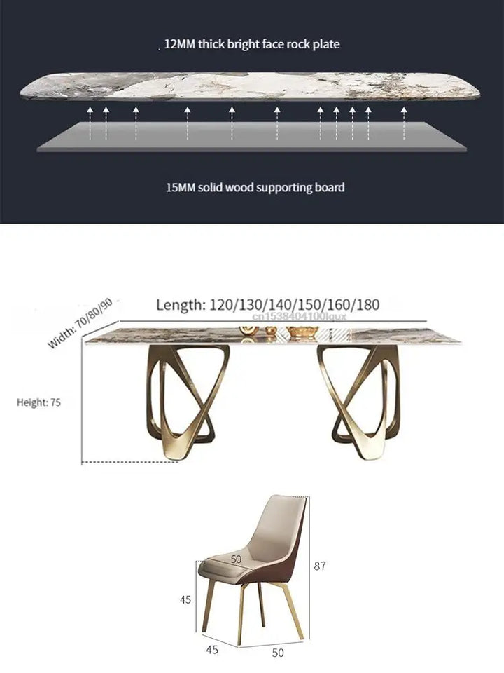 Rock Plate Rectangle Dining Table Set 6 Chairs Gold Home Decor Furniture Luxury Modern Concise Sintered Stone Kitchen Table