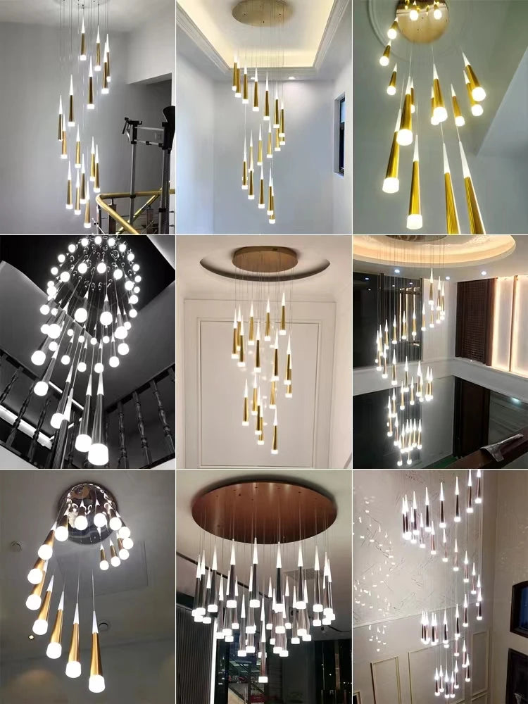 Rotation Staircase LED Chandeliers Luxury Villa loft Living Room Stairwell Hanging Pendant Lights Home Indoor Decor Suspension