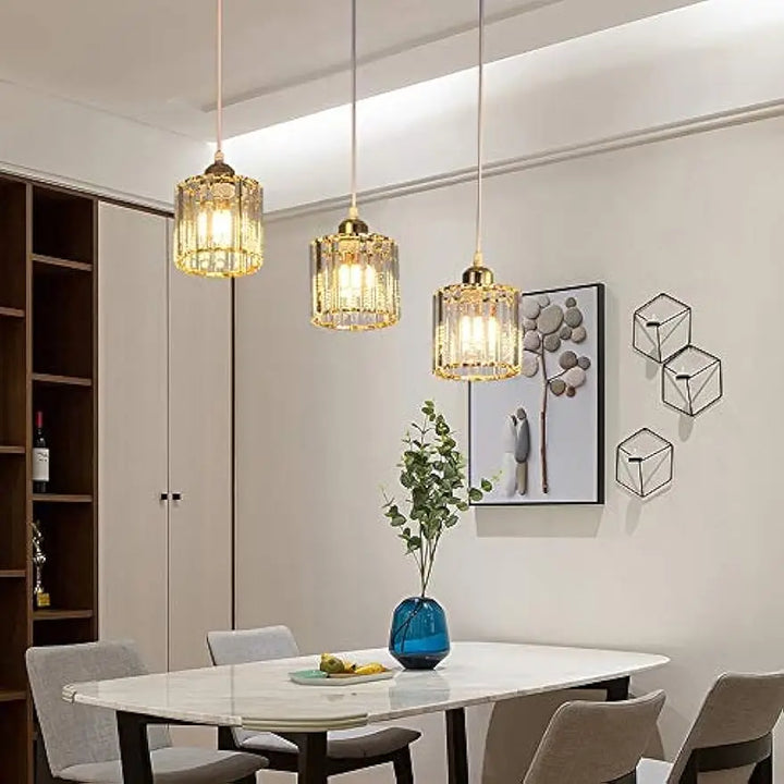 Crystal Pendant Lighting Fixture Modern Copper Chandelier Gold Ceiling Hanging Lamp - 3-Lights Suspension Lamps for Kitchen