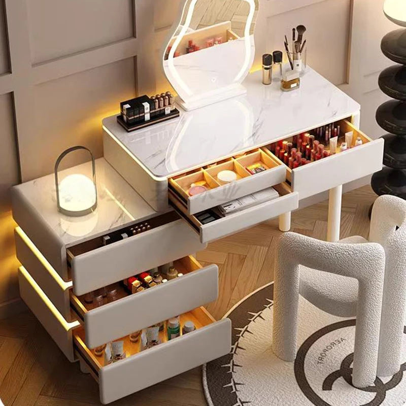 Nordic Dressing Table Wood Light Mirror Drawer Console Vanity Computer Desks Organizer Tocador Maquillaje Bedroom Furniture