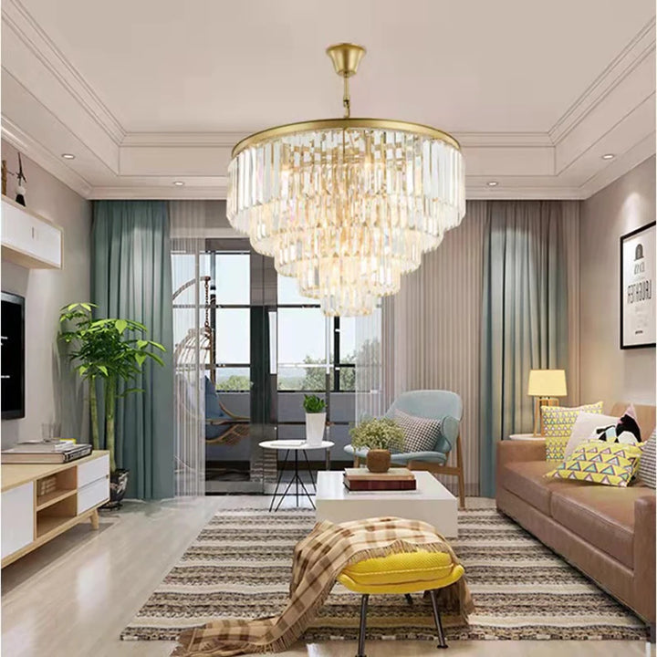 Modern K9 Crystal Chandelier Luxury Led Hanging Lighting For Living Room Home Decor Lobby Pendant Lamp Gold Round Loft Lustre