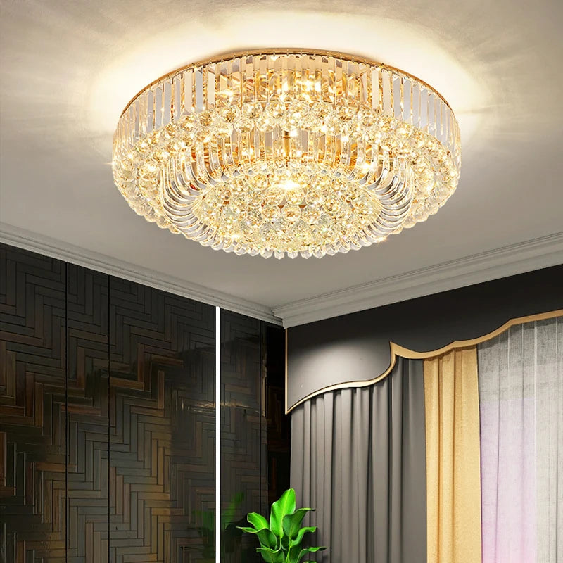 European Large Crystal Ceiling Chandelier Classic Luxury Led Lampara De Techo Gold Round Ceiling Lights 2024 Home Decor Lustre