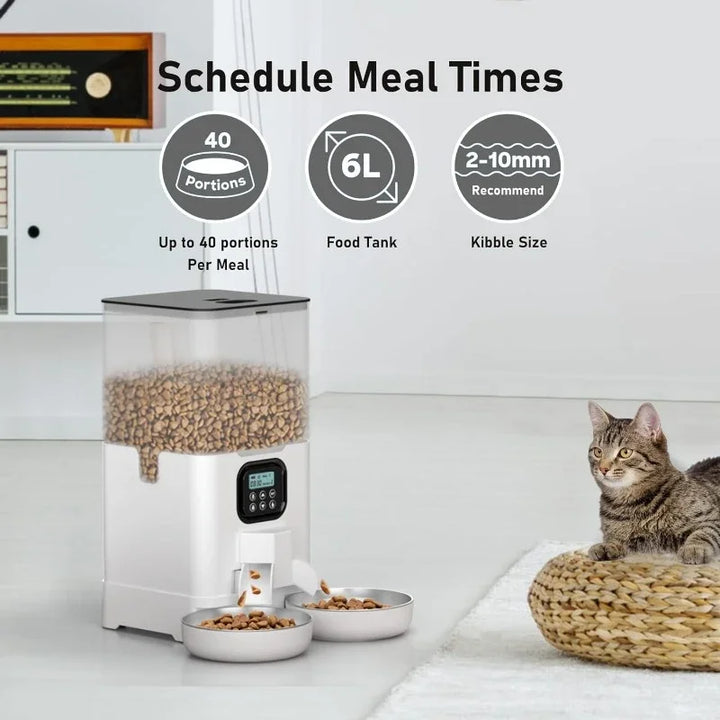 6L Automatic Pet Feeder Intelligent Large Capacity Scheduled Double Meal Cat Feeder Dog Food Dispenser Remote Control Feeding