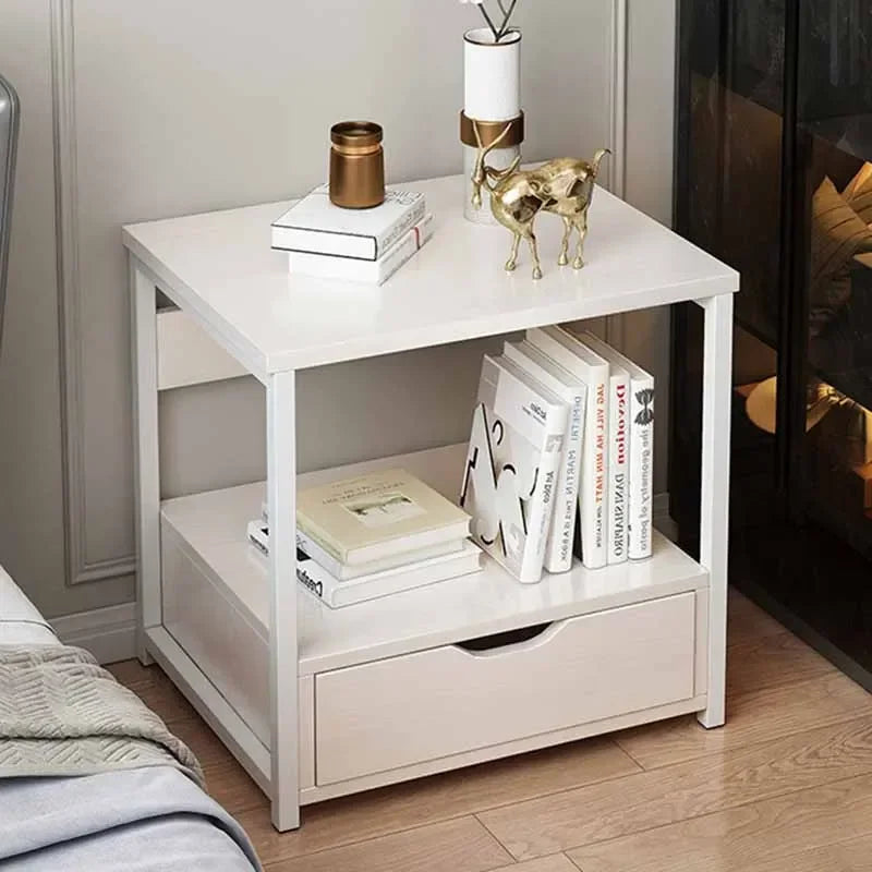 Organzizer Nordic Nightstand White Luxury Ornaments Floor Bedside Table Library Aesthetic Mesita De Noche Dormitorio Furniture