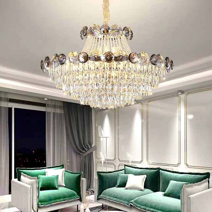 Smokey Gray Crystal Luxury LED Ceiling Chandeliers for Living Room Decor 2023 New Lamps for Ceiling Modern Home Lighting Lustre