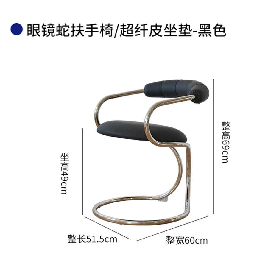 Metal Dining Chair Curve Leg Arm Rest Leather Cushion Designer Italian Retro Armchair Kitchen Silla Cocina Restaurant Furiture