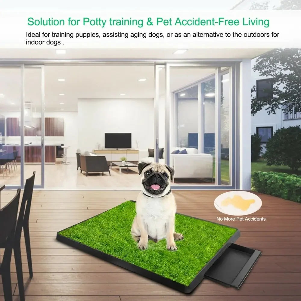 Pet Toilet Litter Box Pad Potty  3 Layer Training Synthetic Grass Mesh Tray for Dogs Indoor Outdoor Use