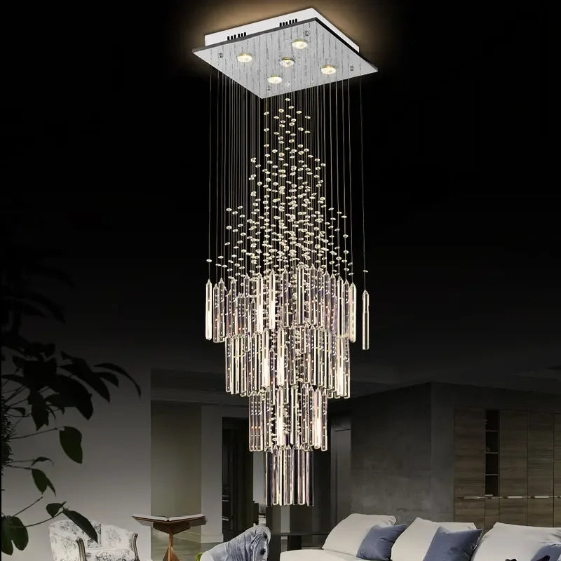 Modern Ceiling Chandelier For Living Room Columnar Crystal Hanging Lamp Square Base Light Fixture Staircase Loft Cristal Lustre