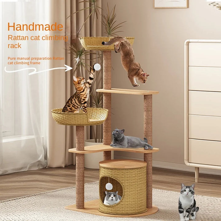 Hand Woven Rattan Cat Climbing Frame Cat Nest Cat Tree One Multi-pet Toy Sisal Large Climbing Post Frame Pet Indoor Habitat