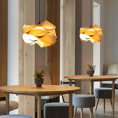 Southeast Asian Style Art Decor Wood Pendant Lights Restaurant Kitchen Dining Room Bar Hanging Chandeliers Pendant Lamps Suspen