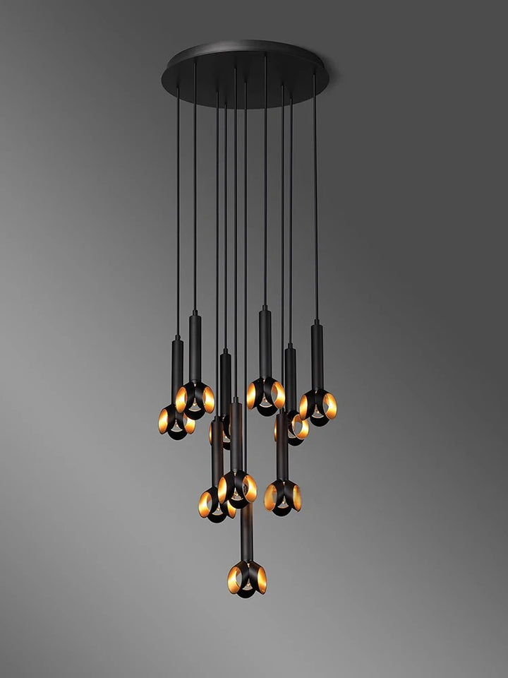 Postmodern Creative Minimalist All Copper Ceiling Chandeliers over Dining Table Staircase Home Decor Living Room Lamps Black