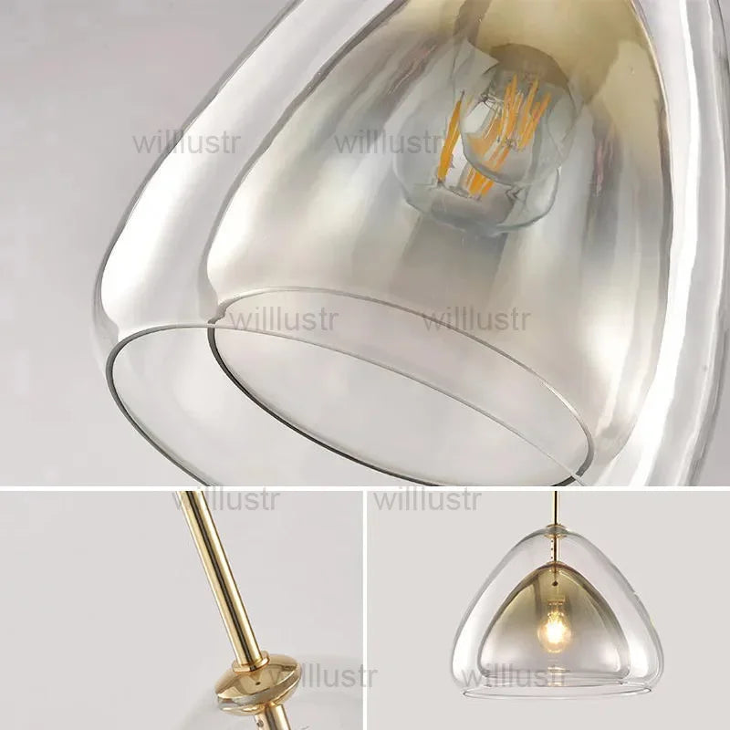 Glass Onion Pendant Lamp Double Glazing Iron Suspension Light Bar Cafe Bedside Gradient Gold Color Hanging Ceiling Chandelier