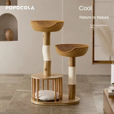 Cat Toys Solid Wood Cat Climbing Frame Nest One Cat Trunk Small Household Does Not Cover Hemp Rattan Summer Pet Supplies