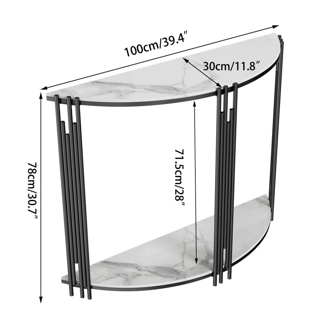 Half Moon Tiered Real Marble Entry Console Table Hallway Entryway Furniture  for Entrance, Home Living Room