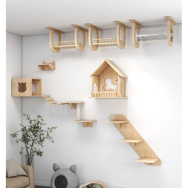 Cat Tree Cat Wall Space Capsule Climbing Frame Villa Air Corridor Cat Toy Tunnel Platform Solid Wood Wall Mounted Pet Products