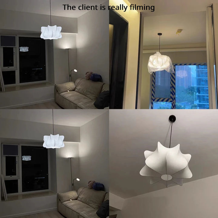 Nordic Lustre Ceiling Chandelier Luxury Silk Lampshade Propeller Design Led Lamp Living Room Dining Bedroom Home Decor Lightings