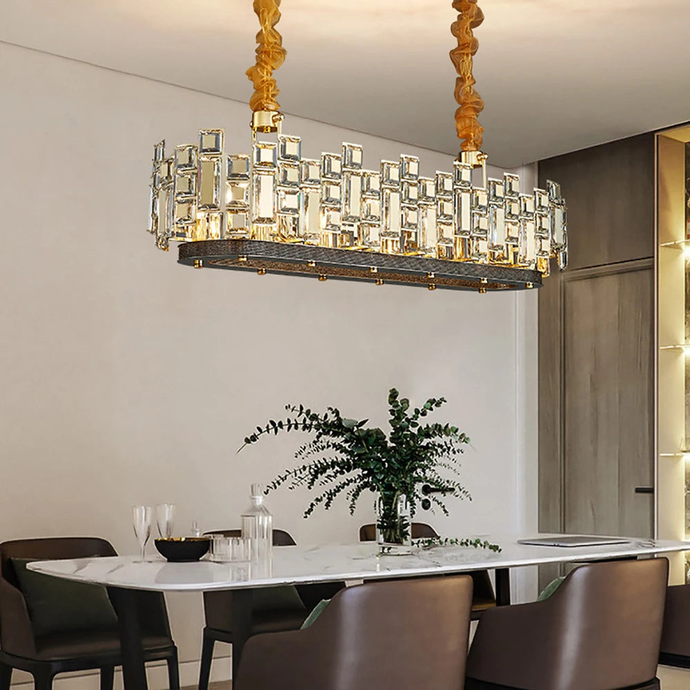 Modern Luxury Classical Crystal Pendant Light Black Gold Kristal Lustres Led Home Decoration Lamparas for Dining Room Villa