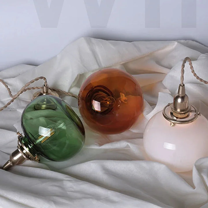 Handmade Mouth Blown Glass Pendant Lamp Brass Clear Green Amber White Glass Suspension Light Pumpkin Hanging Ceiling Chandelier