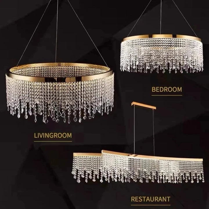 Modern K9 Crystal Chandelier Living Room Luxury Hanging Lamp Gold  Led Circle Ceiling Pendant Light Design Lustre Home Decor