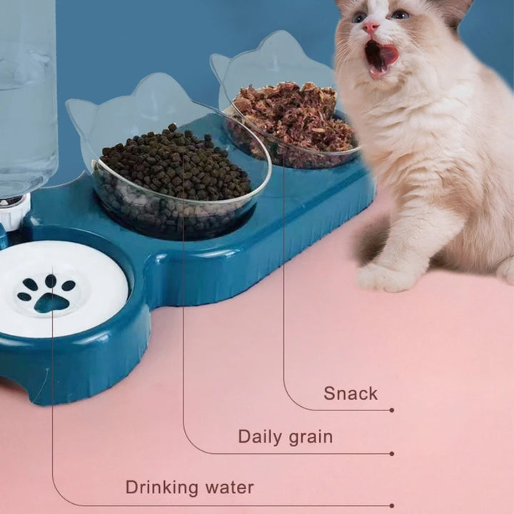 Cat Food Bowl Pet Automatic Feeder Water Dispenser Dog Cat Food Container Drinking Dish Anti Slip Double Bowl