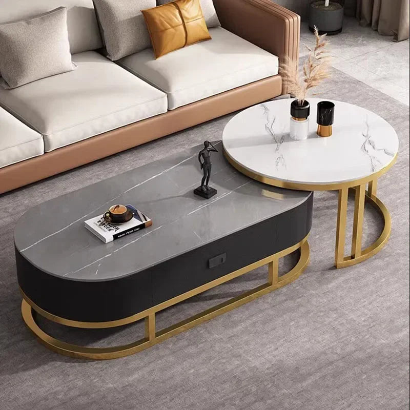 Oval Black Set Coffee Table Luxury Storage Simple Books Round Coffee Table Minimalist Floor Mesas De Centro Para Sala Furniture