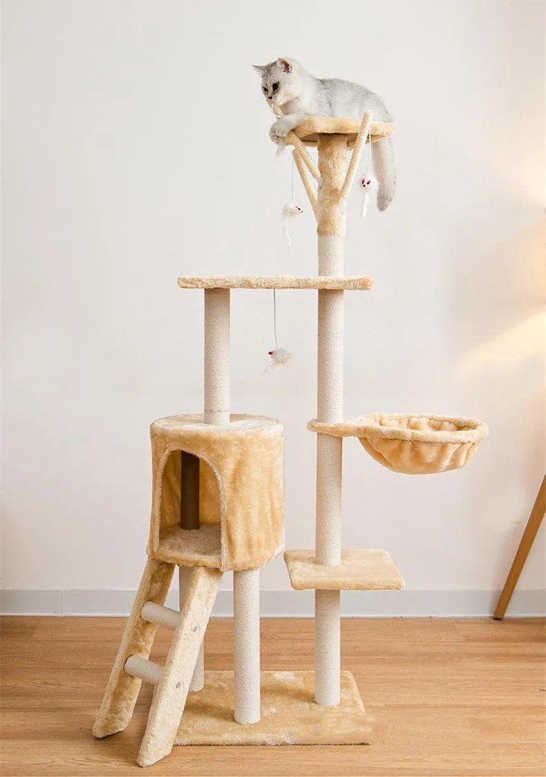 Cat Climbing Frame Integrated Nest Tree Tower Shelf Large Sisal Toy Jumping Platform Scrapers Cats Toys for Pets Wall Wood Pet