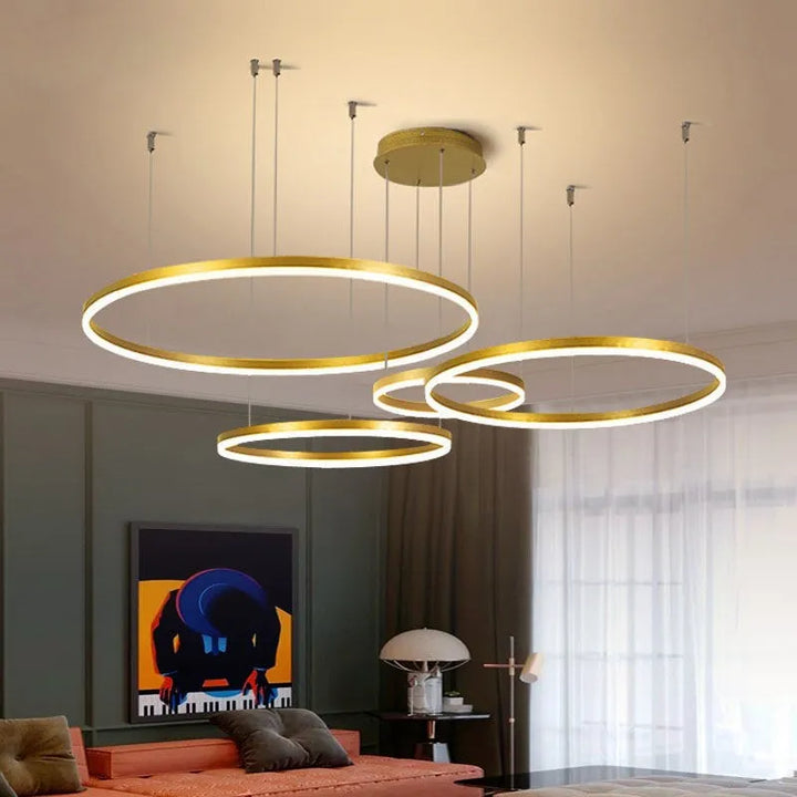 Modern LED Circle Rings Chandeliers Home Indoor Living Dining Room Villa Decor Hanging Pendant Light Brushed Gold Black Lustre