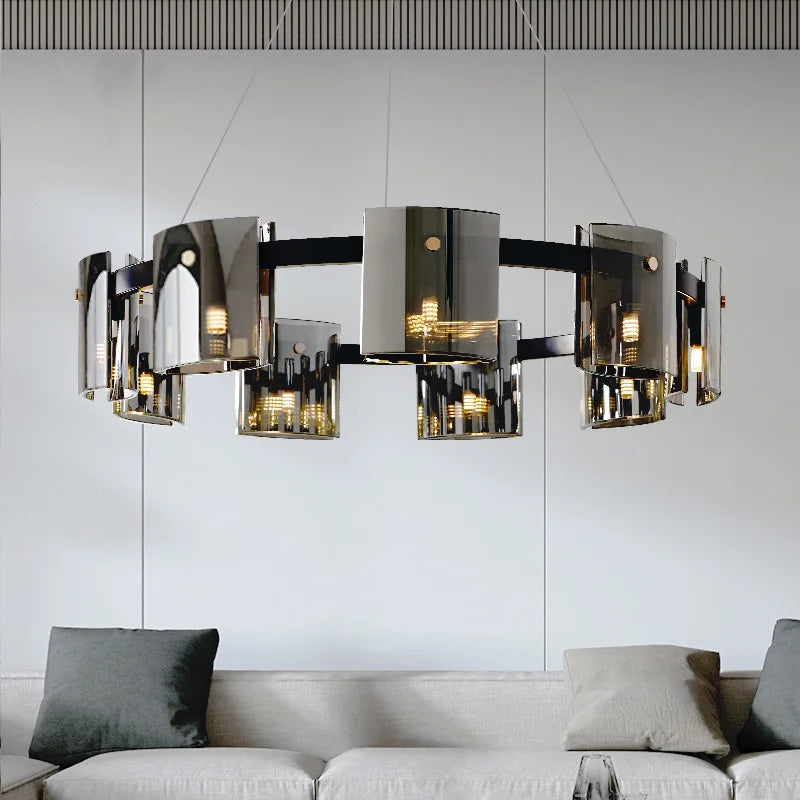 Postmodern LED Amber Smoky Glass Chandeliers Lighting Luxury Ceiling Hanging Pendant Lamps Dining Living Bedroom Light Fixtures
