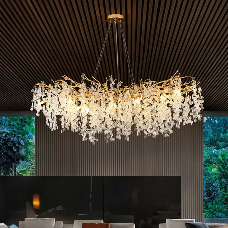 Modern Luxury Crystal Chandelier Gold Ceiling Light Living Dining Room Hotel LED Simple Pendant Hanging Lighting Decorative Lamp