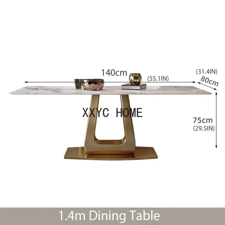 Golden Luxurious Dining Room Sets Steel Base Plate Kitchen Glossy Rock Board Rectangle Table Top Comedor Kitchen Furniture