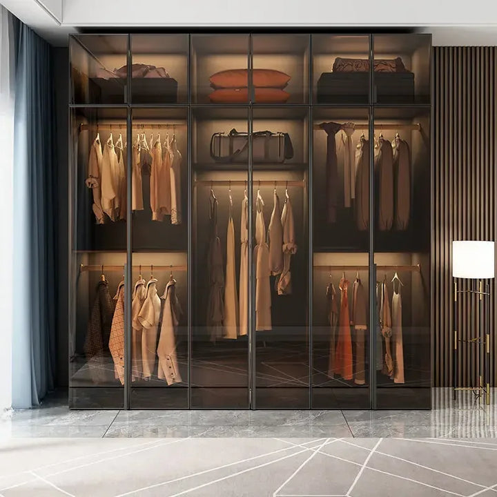 Luxury Divider Wardrobe Drawers Simple Modern Hanger Rail Wardrobe Glass Women Bedroom Space Saver Ropero Armables Furniture