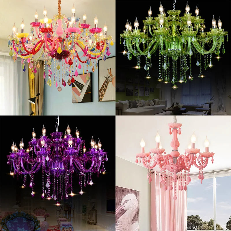 Crystal Chandelier Lighting Modern Colorful Ceiling Chandelier For Living Room Bedroom Green Purple Red Blue Suspension Luminair