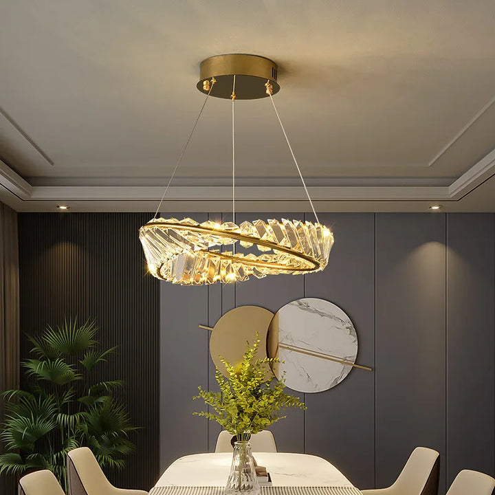 Modern LED K9 Crystal Chandelier Irregular Ring Plated Steel Pendant Light Home Decor Fixtures Ceiling Lamps