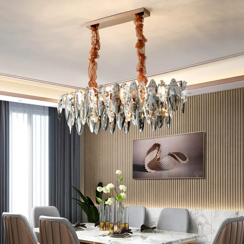 Round Luxury Crystal LED Chandeliers Lighting Fixtures Living Dining Room Kitchen Hanging Pendant Light Island Lamp Bulb Lustre