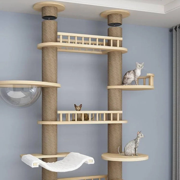 Deluxe Pole Cat Climbing Frame Scratching Tree Family Pet Hammock Cat Nest Tree Toy Live with The Whole World Animal Supplies