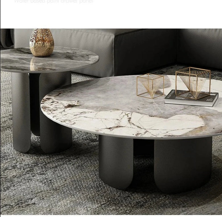 Marble Antique Nordic Round Coffee Table with large gold legs