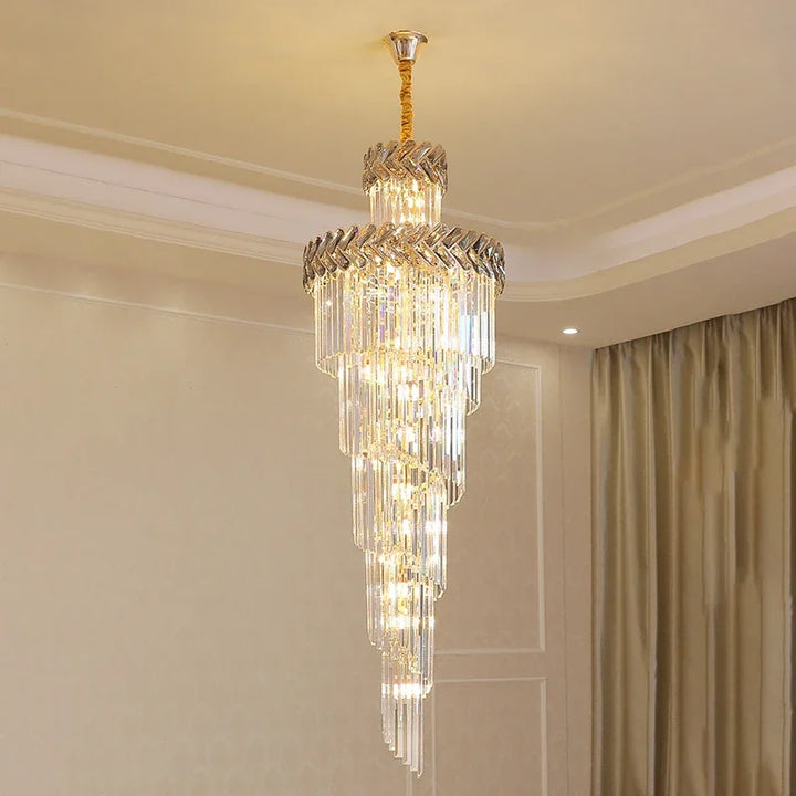 Smoky Gray Crystal Ceiling Chandelier Indoor Lighting Hall Living Room Long Suspension Lamparas Gold Staircase Led Pendant Lamp