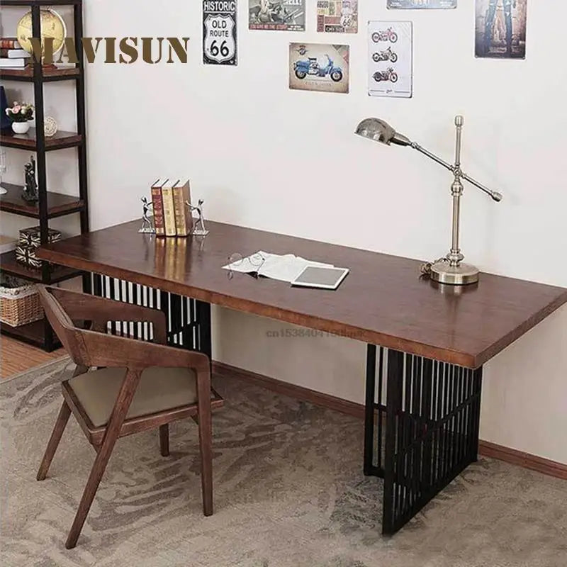 American Industrial Style Classical Solid Wood Bar Large Conference Table 2m Iron Study Desk Computer Table And Chair For Office