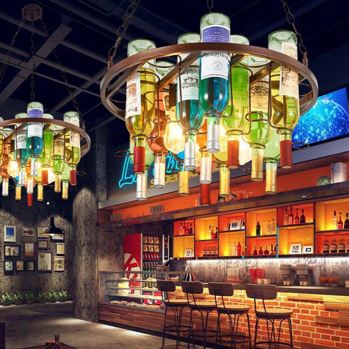 Glass Wine Bottle E27 LED Vintage Pendant Lights American Retro Industrial Bar Creative Cafe Restaurant Lighting Pendant Lamp