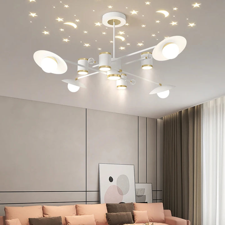 Starry Sky Living Room Chandeliers Modern Minimalist Atmosphere White Cream Series Living Room Ceiling Light Whole House Package